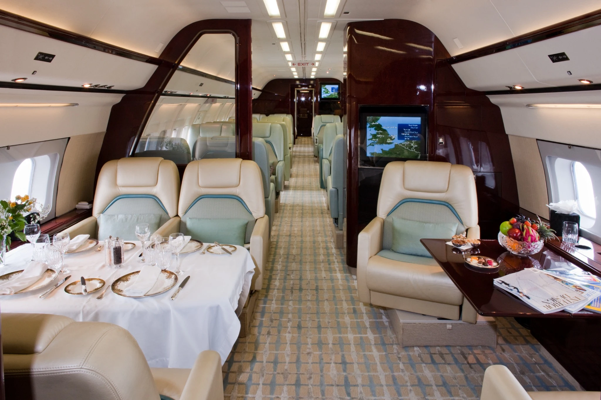 Boeing VIP cabin viewed along the central aisle